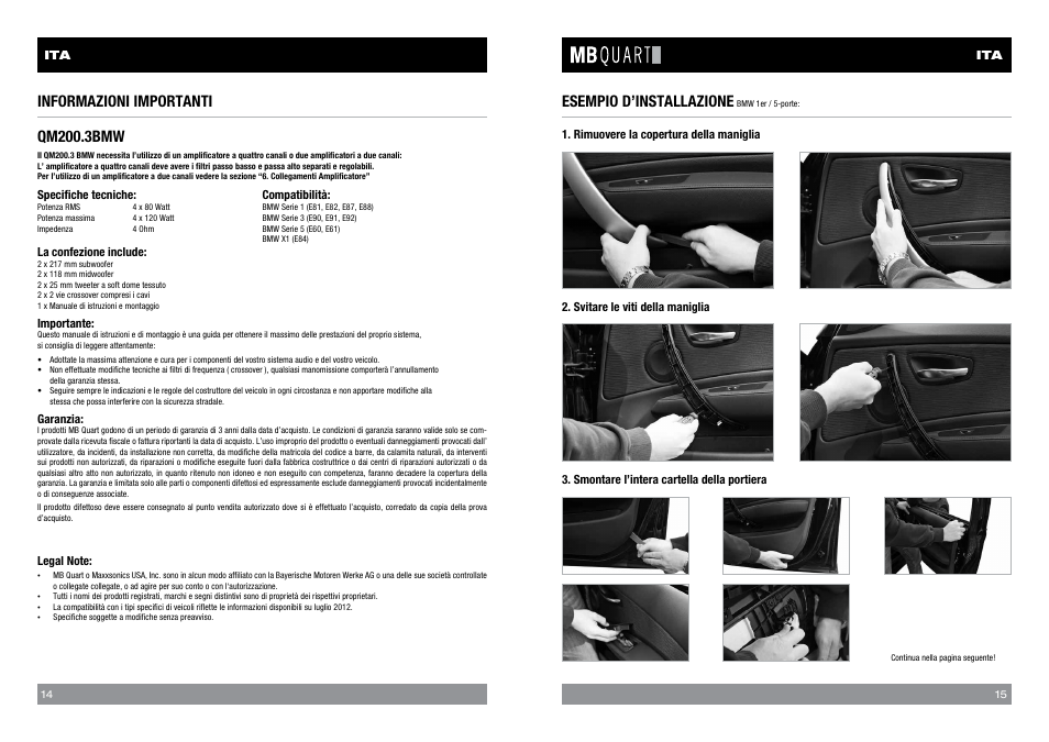 Informazioni importanti, Esempio d’installazione, Qm200.3bmw | MB QUART QM200.3 BMW User Manual | Page 8 / 13