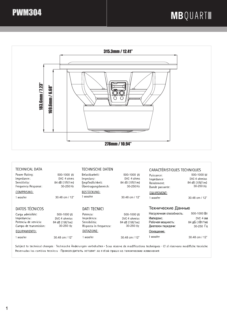 Mbq pwm subwoofer manual pg1, Pwm304 | MB QUART PREMIUM PWM304 User Manual | Page 2 / 8