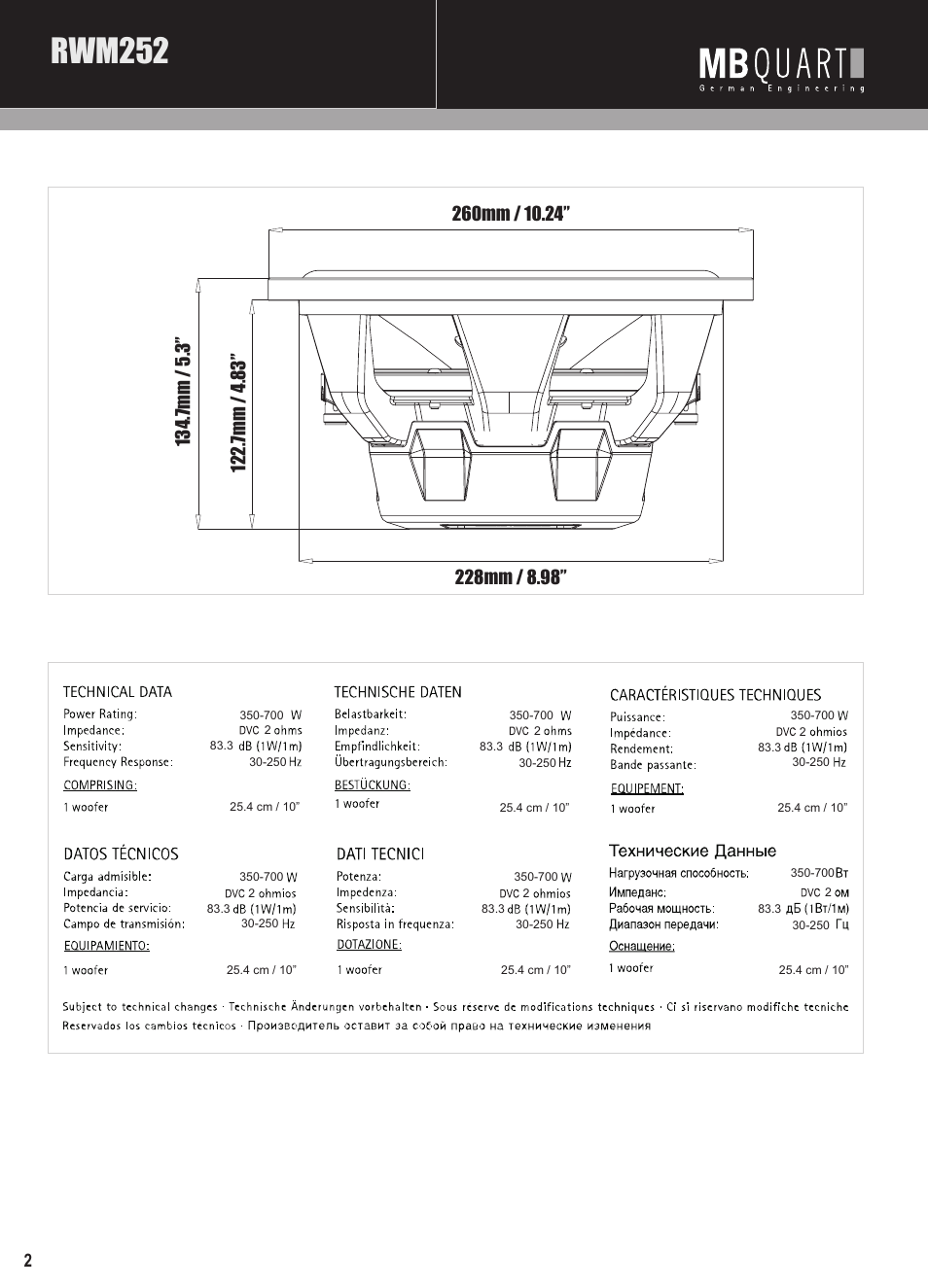 Mbq reference rwm subwoofer manual pg2, Rwm252 | MB QUART RWM304 User Manual | Page 3 / 12