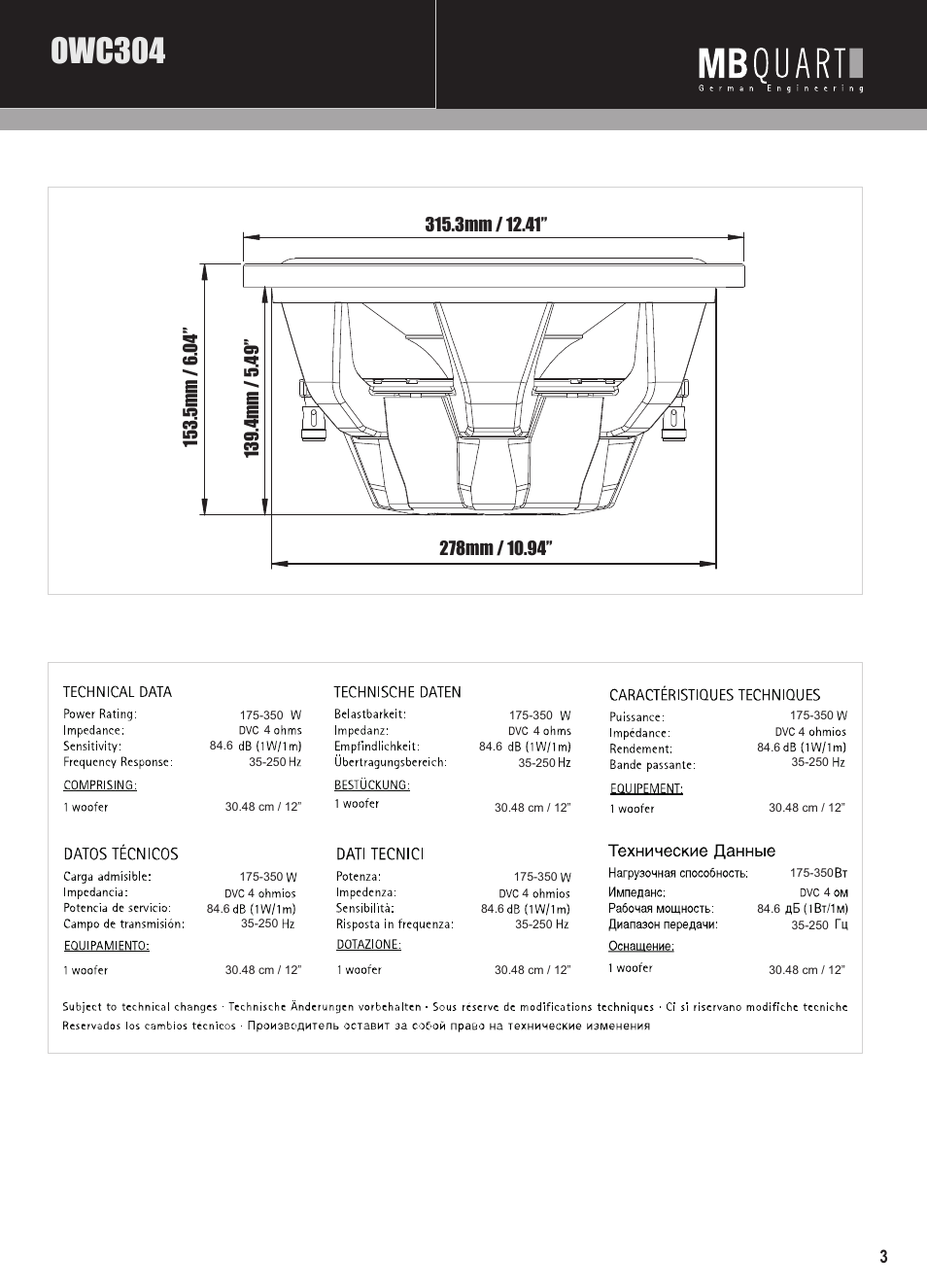 Mbq onyx owc subwoofer manual pg3, Owc304 | MB QUART ONYX OWC304 User Manual | Page 4 / 9