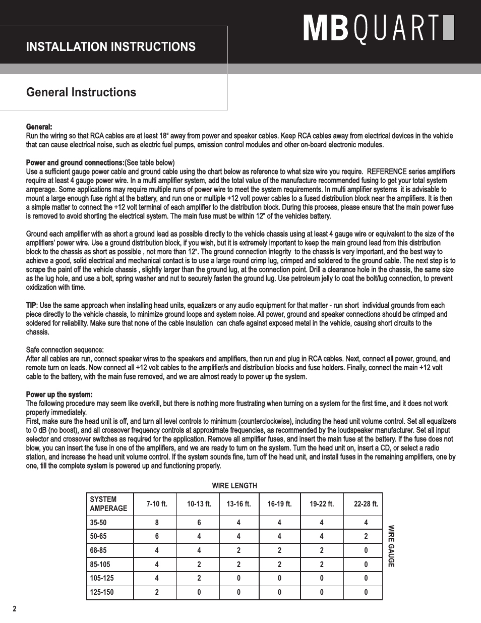 General instructions installation instructions | MB QUART Reference Amplifiers User Manual | Page 3 / 11