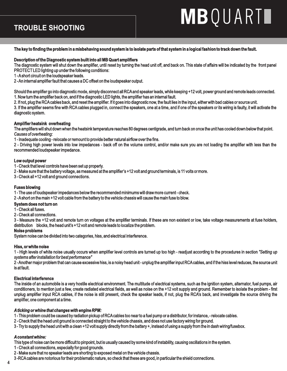 Trouble shooting | MB QUART Reference Amplifiers User Manual | Page 5 / 11