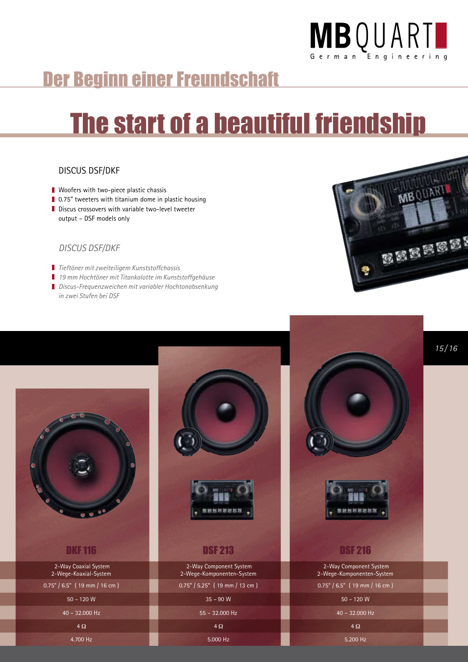The start of a beautiful friendship, Der beginn einer freundschaft, Discus dsf/dkf | MB QUART DKF 116 User Manual | Page 2 / 8