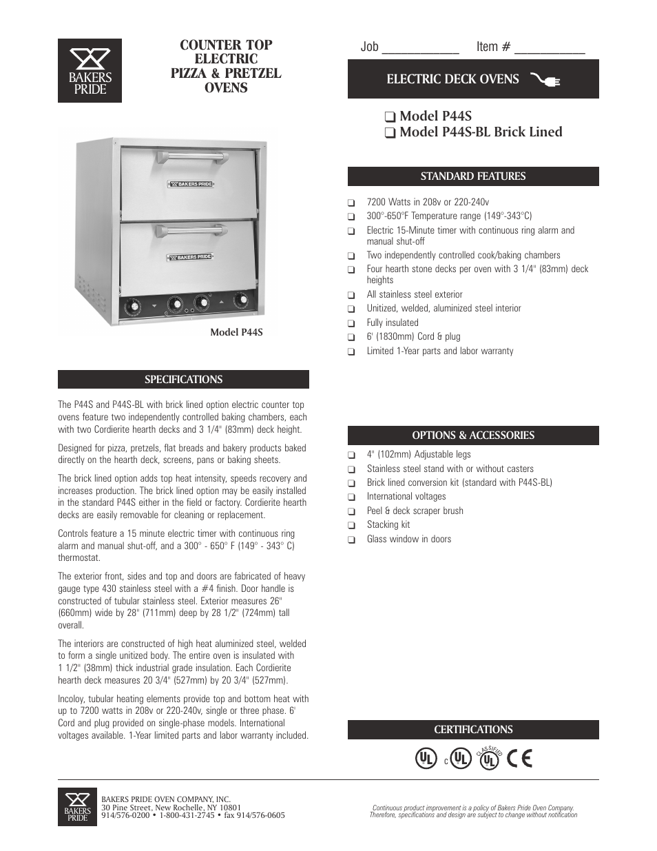 Bakers Pride P44S-BL User Manual | 2 pages