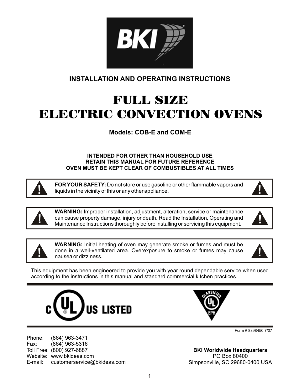 BKI COB-E User Manual | 16 pages