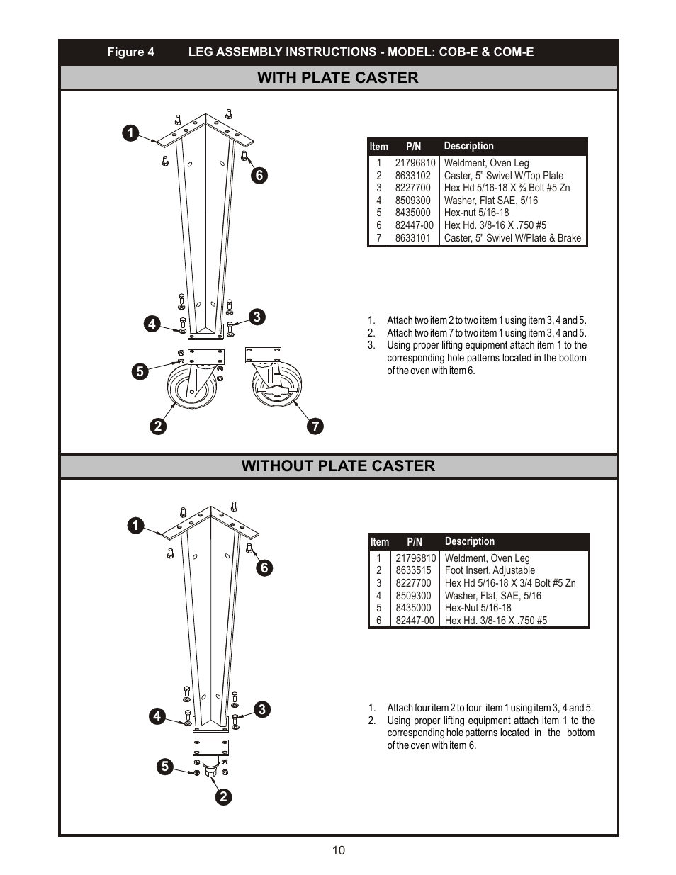 With plate caster without plate caster | BKI COB-E User Manual | Page 10 / 16