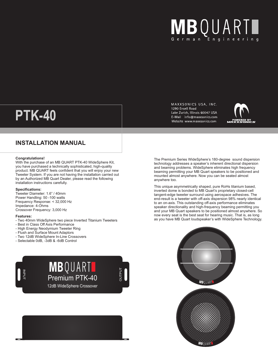 MB QUART PTK-40 User Manual | 4 pages