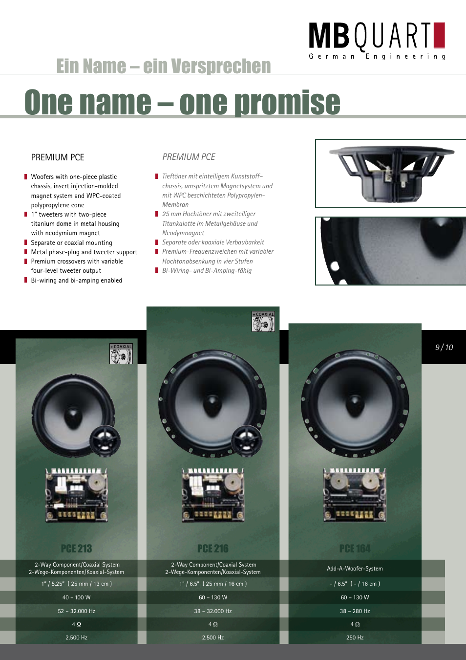 One name – one promise, Ein name – ein versprechen, Premium pce | MB QUART PCE 210 User Manual | Page 2 / 9