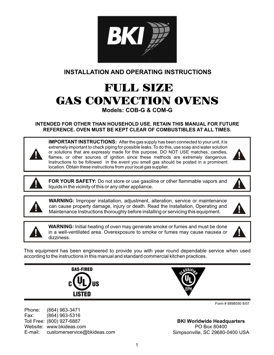 BKI COB-G User Manual | 16 pages