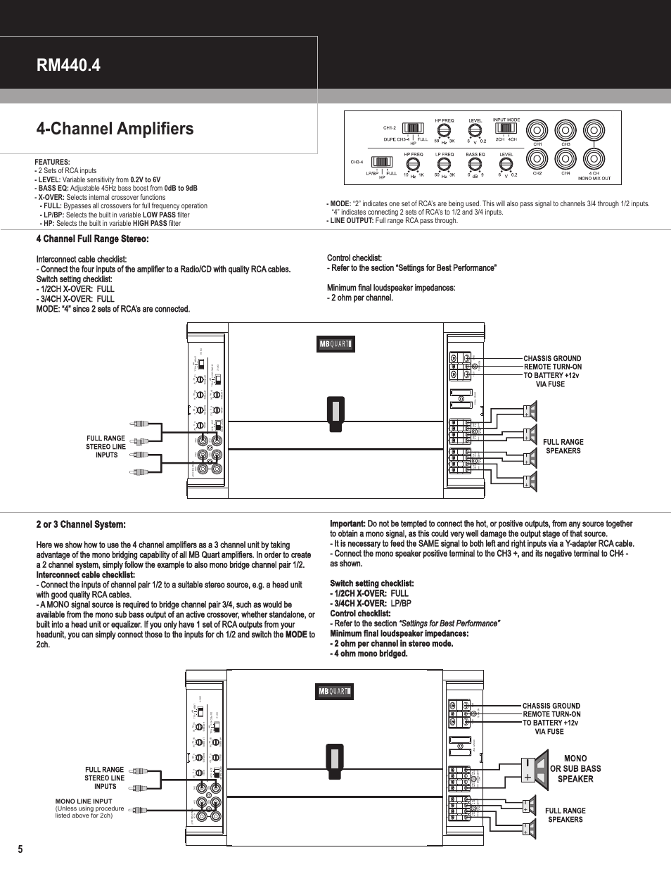 Channel amplifiers rm440.4, Onyx, Min m in 2 2 m in m in 2 2 | Min m in 4 4, 4 channel full range stereo, 2 or 3 channel system | MB QUART Reference MYKRO Amplifiers User Manual | Page 6 / 12