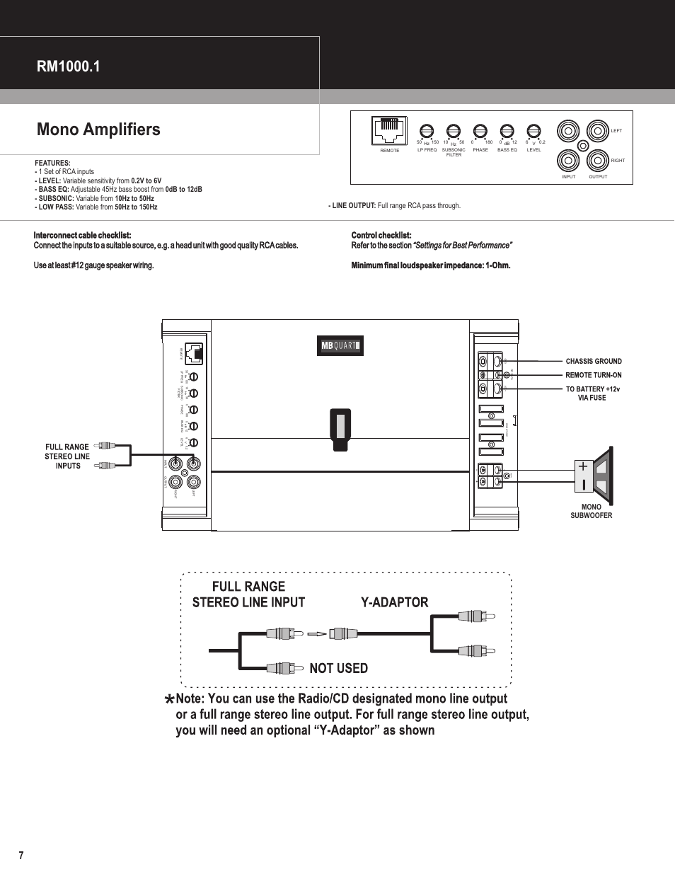 Mono amplifiers, Min 1, Mono subwoofer | MB QUART Reference MYKRO Amplifiers User Manual | Page 8 / 12