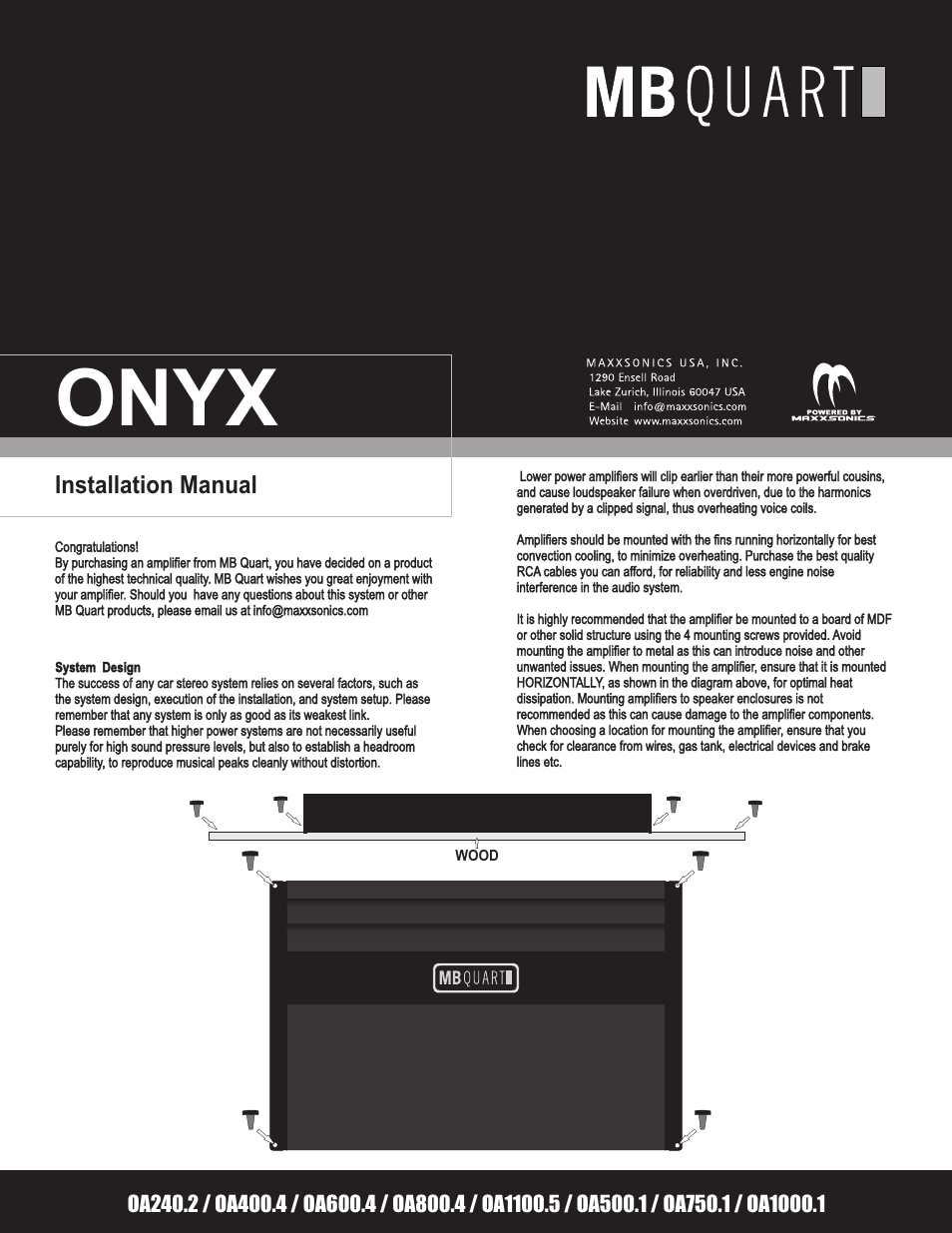 MB QUART Onyx Amplifiers User Manual | 12 pages