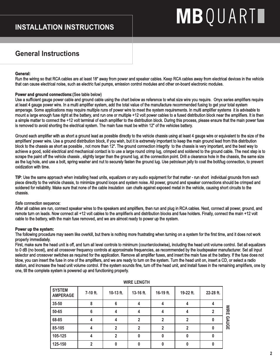 General instructions installation instructions | MB QUART Onyx Amplifiers User Manual | Page 3 / 12