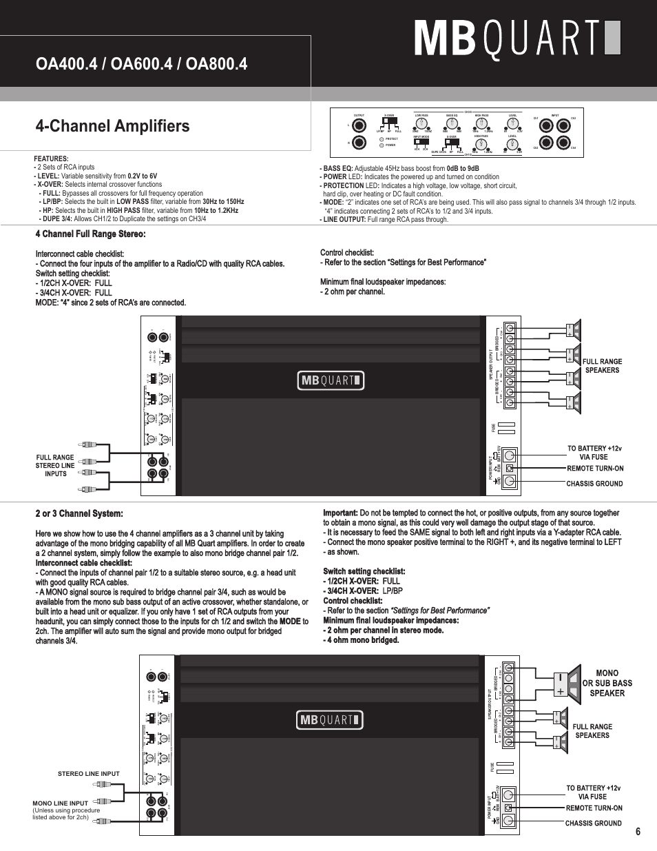 4 channel full range stereo, 2 or 3 channel system | MB QUART Onyx Amplifiers User Manual | Page 7 / 12