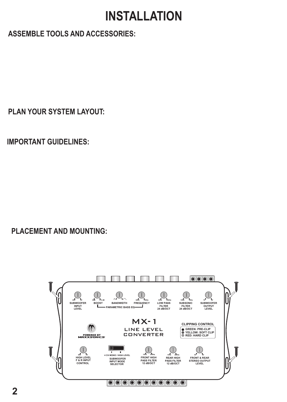 Installation, Mx-1, Line level converter | MB QUART MX-4 User Manual | Page 4 / 22