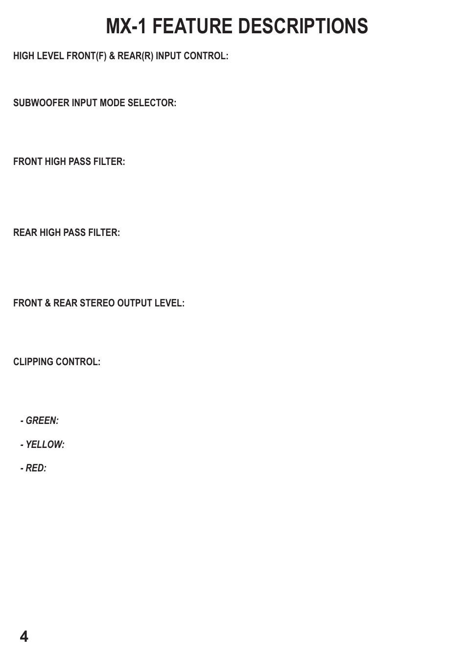 Mx-1 feature descriptions | MB QUART MX-4 User Manual | Page 6 / 22