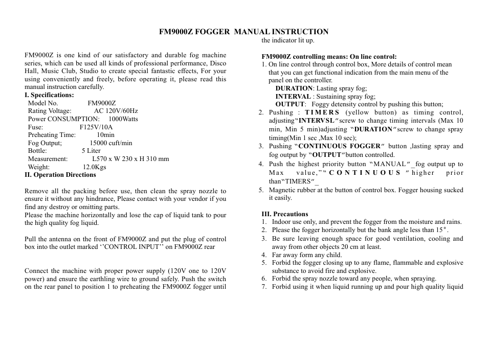 MBT Lighting FM9000Z User Manual | 2 pages