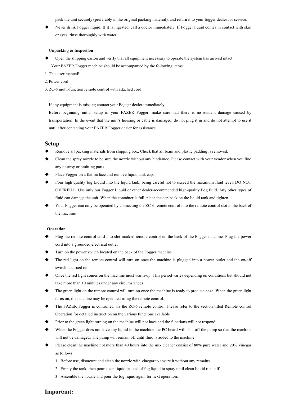 Setup, Important | MBT Lighting FAZER User Manual | Page 2 / 3
