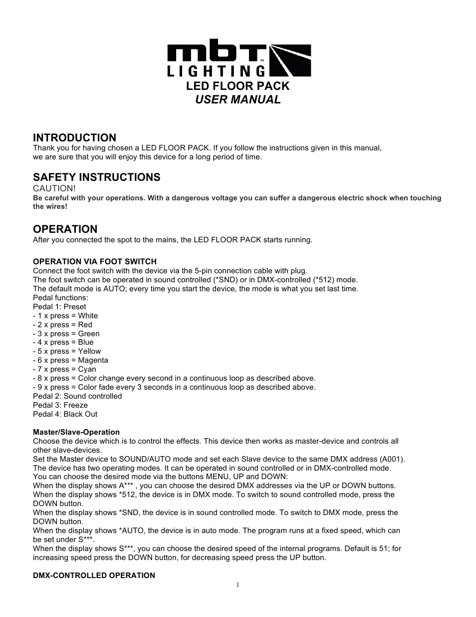 MBT Lighting LEDFLOORPACK User Manual | 2 pages
