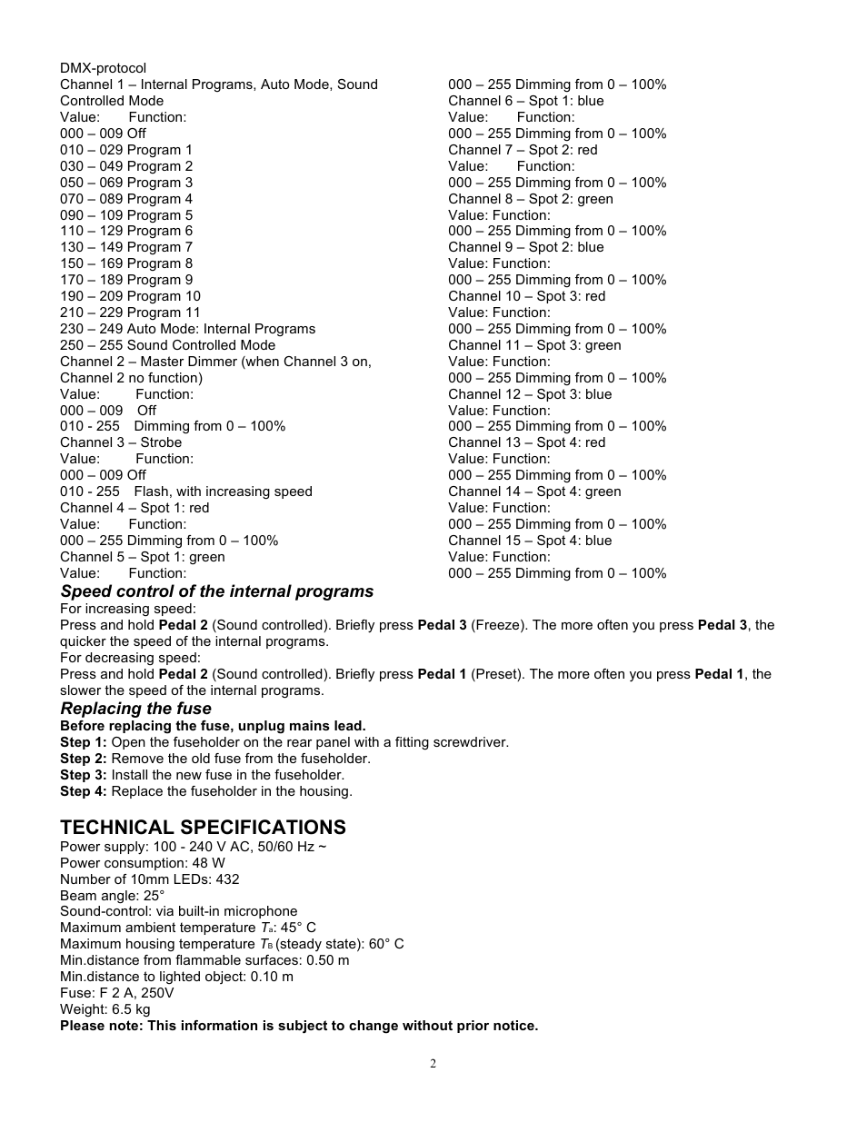 Technical specifications | MBT Lighting LEDFLOORPACK User Manual | Page 2 / 2