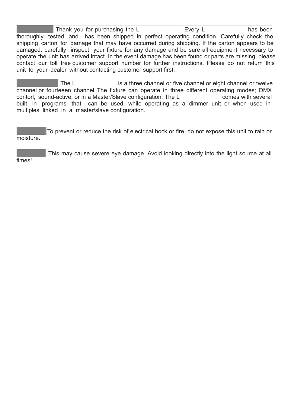 Unpacking, Introduction, Warning | MBT Lighting LEDBRITEPACK User Manual | Page 2 / 7