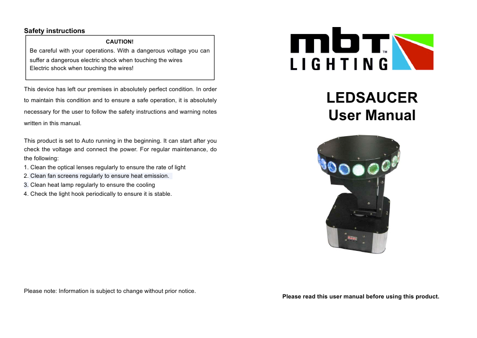 MBT Lighting LEDSAUCER User Manual | 2 pages