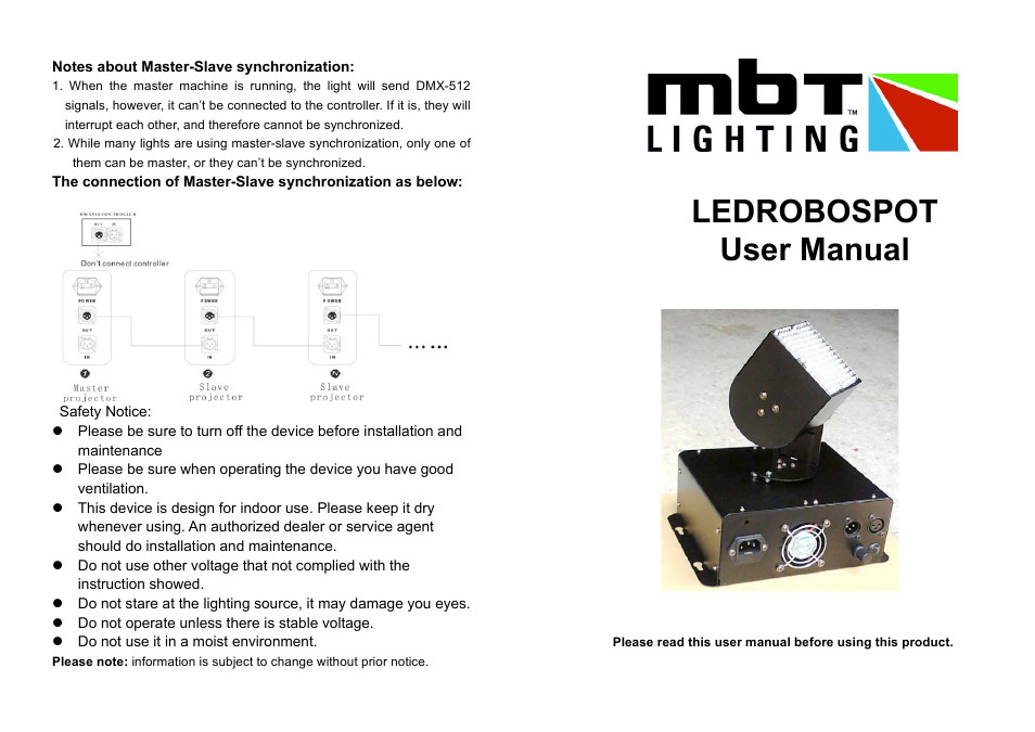 MBT Lighting LEDROBOSPOT User Manual | 2 pages