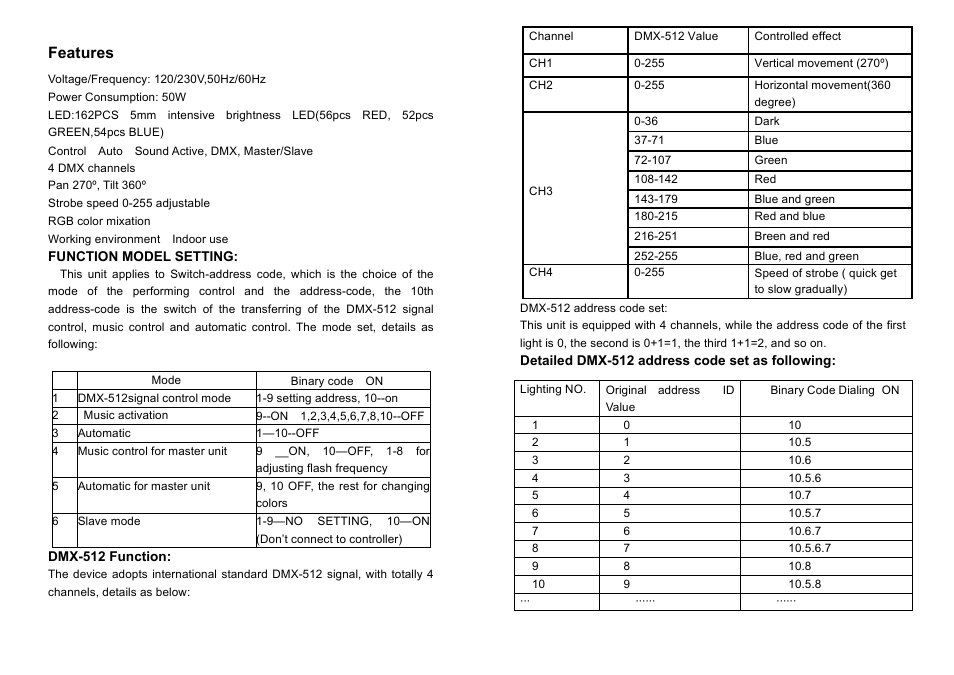 Features | MBT Lighting LEDROBOSPOT User Manual | Page 2 / 2