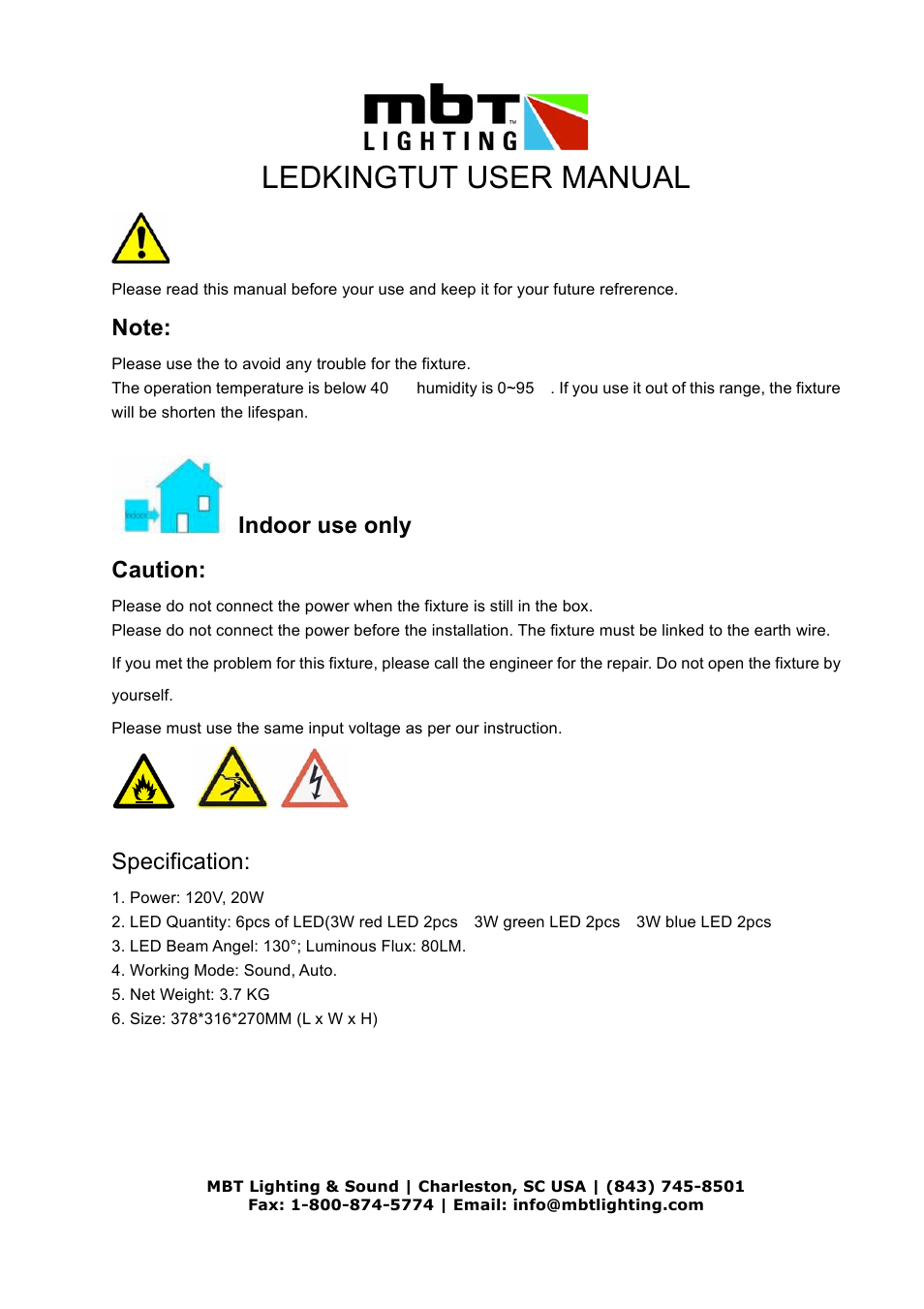 MBT Lighting LEDKINGTUT User Manual | 3 pages
