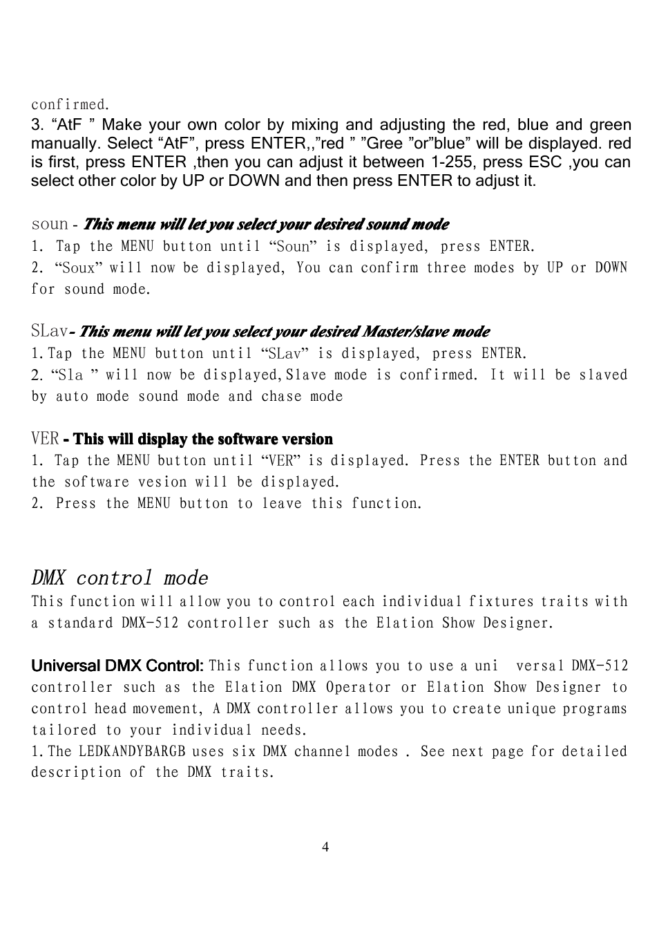 Dmx control mode | MBT Lighting LEDKANDYBARGB (SRB-7014) User Manual | Page 7 / 7