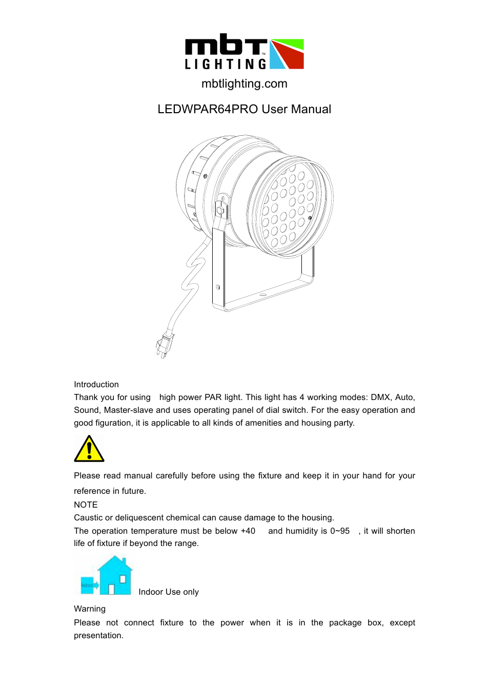 MBT Lighting LEDWPAR64PRO User Manual | 6 pages