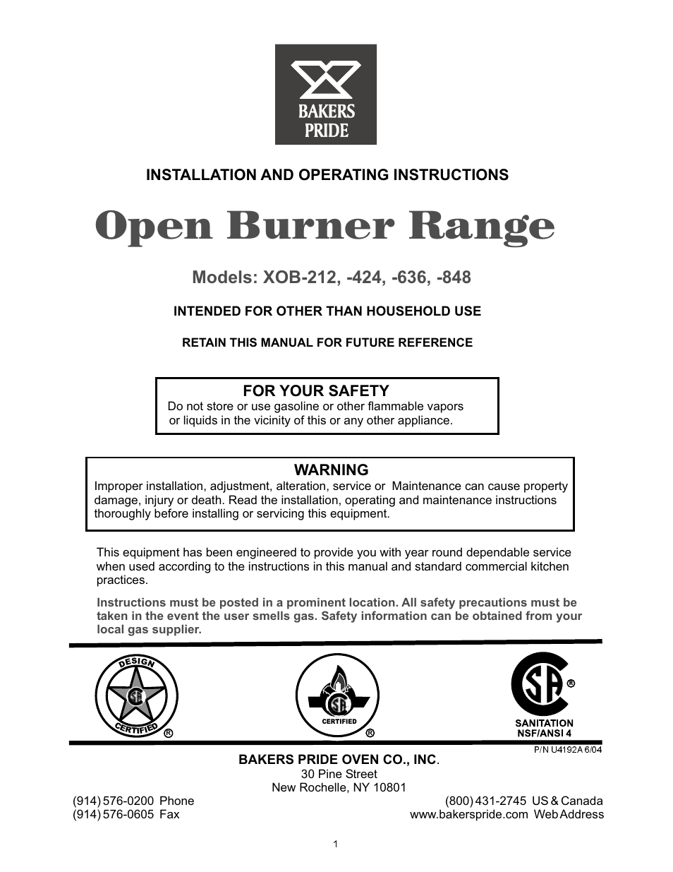 Bakers Pride XOB-636 User Manual | 8 pages