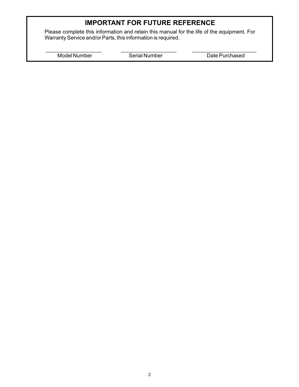 Important for future reference | Bakers Pride XOB-636 User Manual | Page 2 / 8