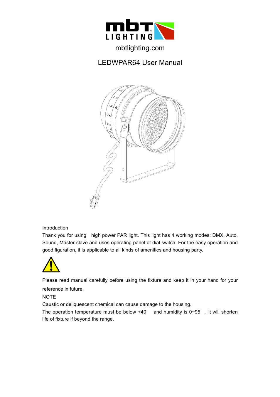 MBT Lighting LEDWPAR64 User Manual | 6 pages