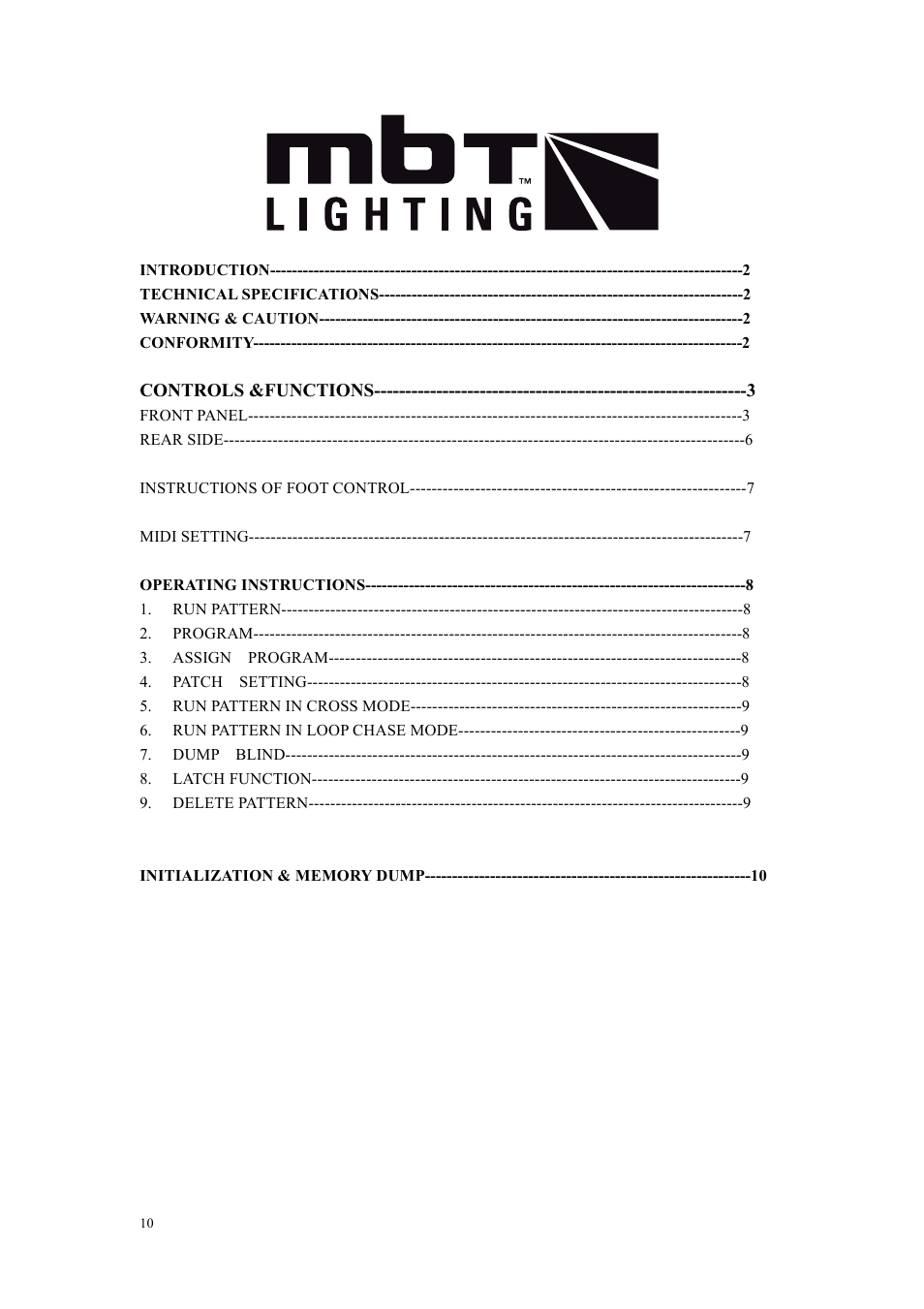 MBT Lighting CX1603 User Manual | 10 pages