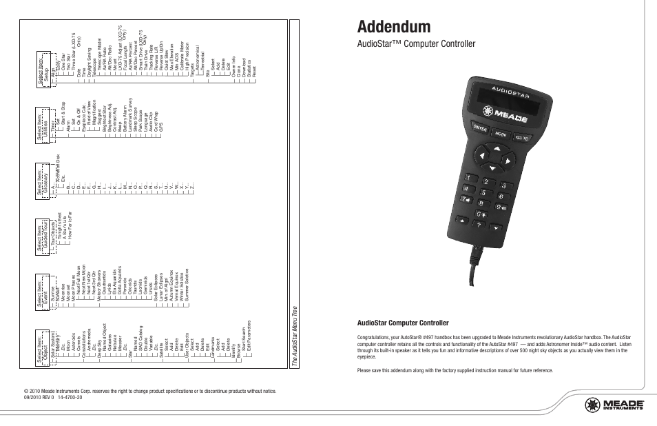 Meade Instruments LX90 AudioStar Addendum User Manual | 2 pages