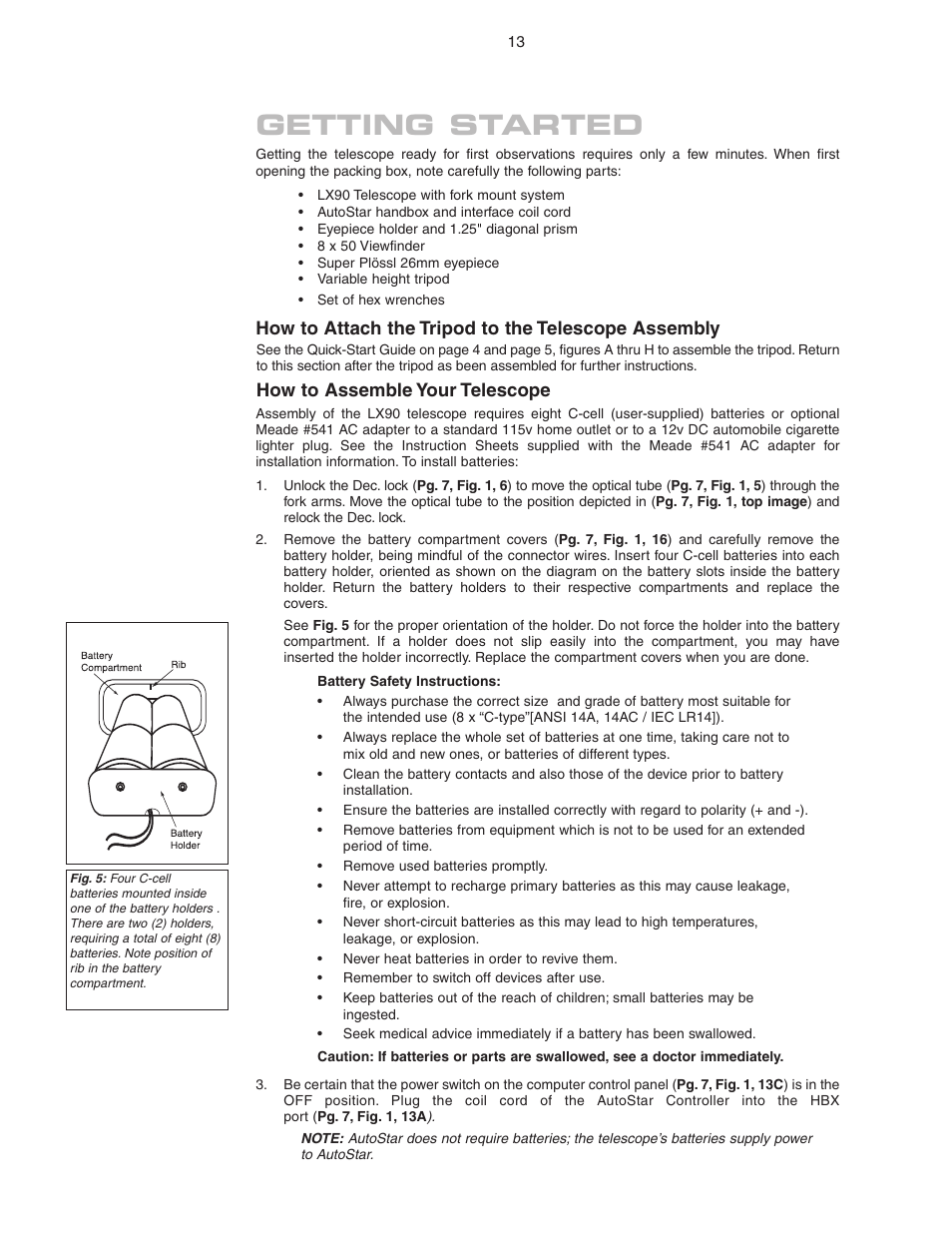 Getting started, How to attach the tripod to the telescope assembly, How to assemble your telescope | Meade Instruments LX90 ACF/SC User Manual | Page 13 / 60