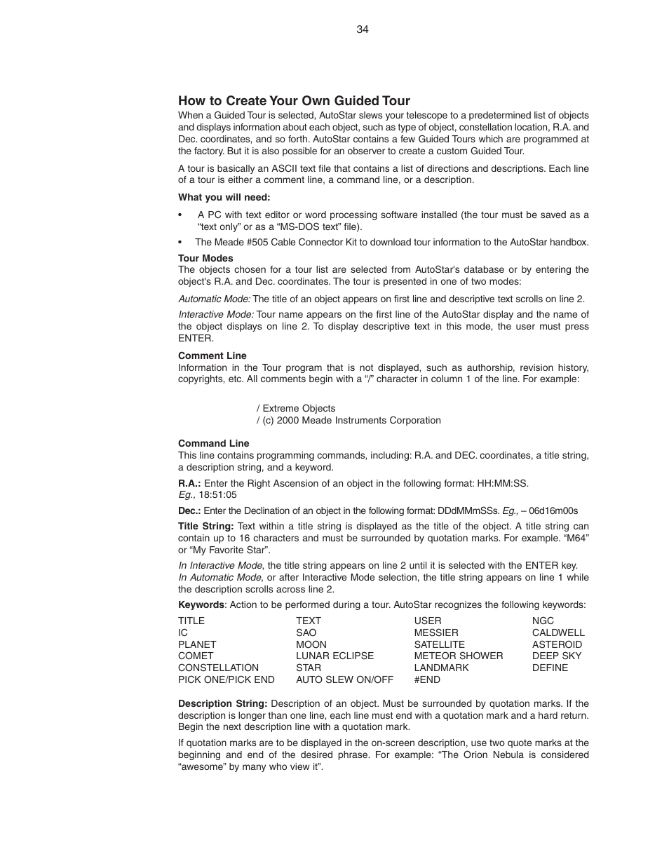 How to create your own guided tour | Meade Instruments LX90 ACF/SC User Manual | Page 34 / 60