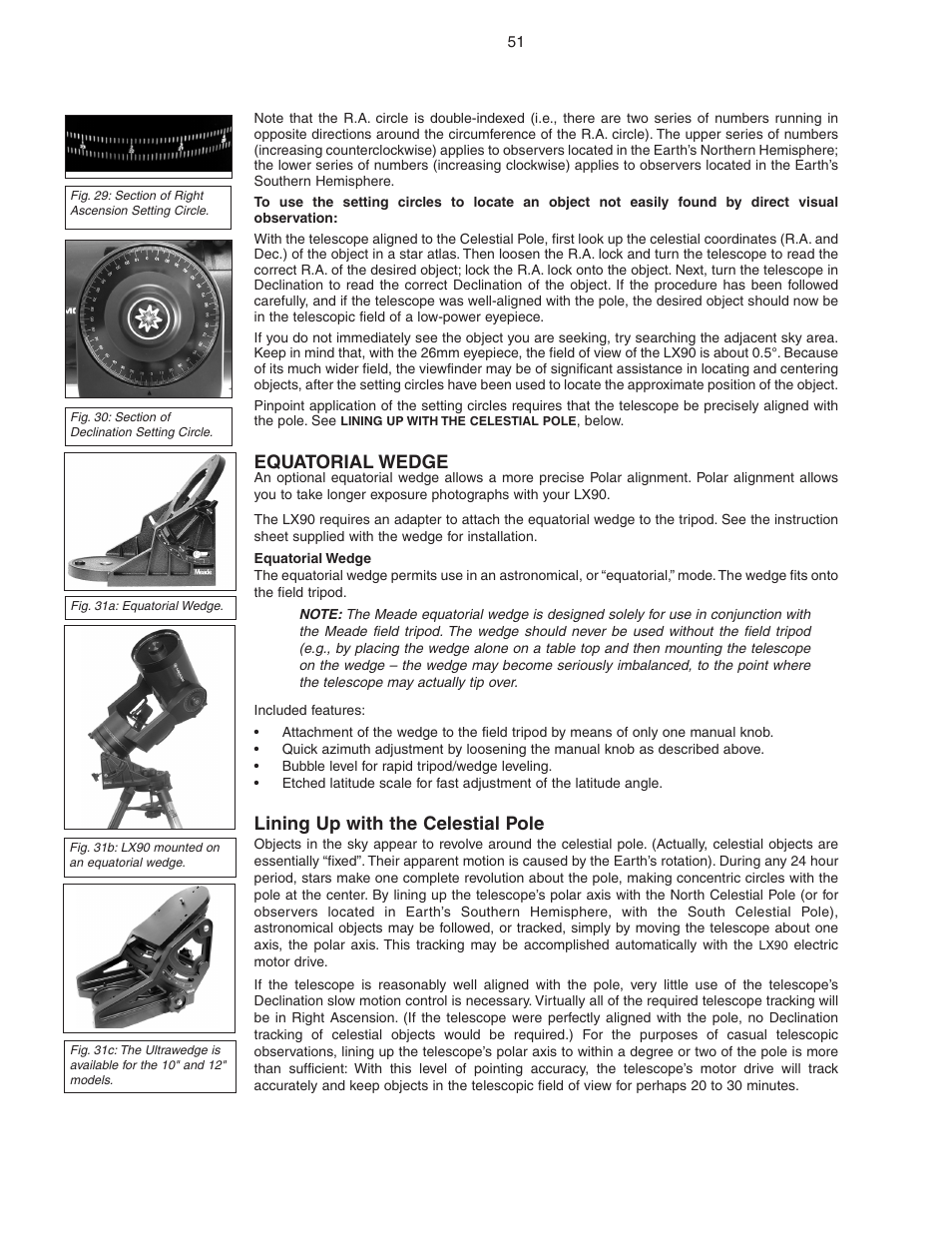 Equatorial wedge, Lining up with the celestial pole | Meade Instruments LX90 ACF/SC User Manual | Page 51 / 60