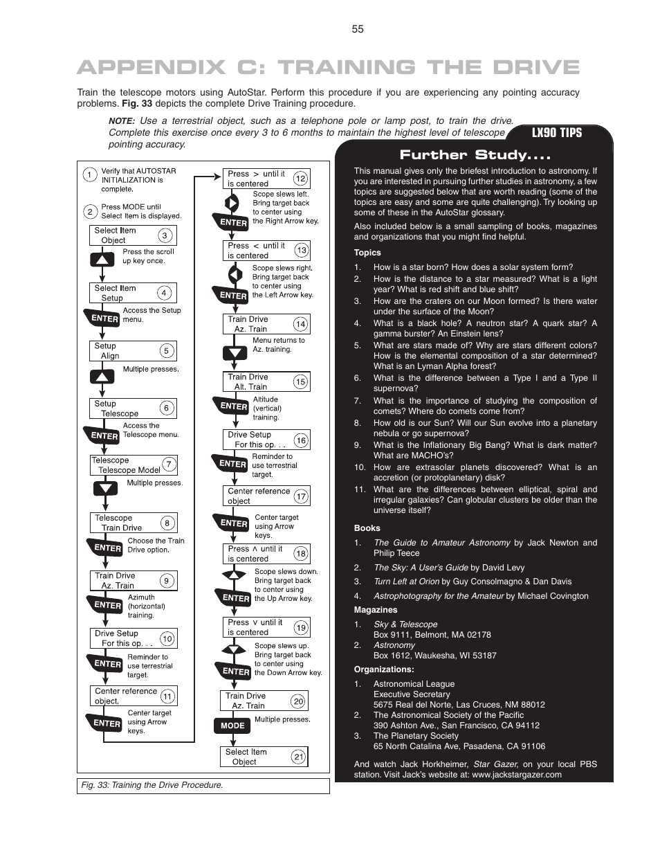 Appendix c: training the drive, Further study, Lx90 tips | Meade Instruments LX90 ACF/SC User Manual | Page 55 / 60