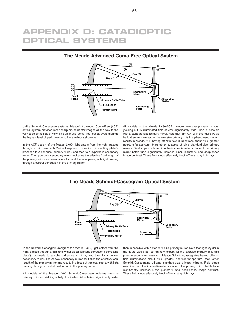 Appendix d: catadioptic optical systems, The meade advanced coma-free optical system, The meade schmidt-cassegrain optical system | Meade Instruments LX90 ACF/SC User Manual | Page 56 / 60