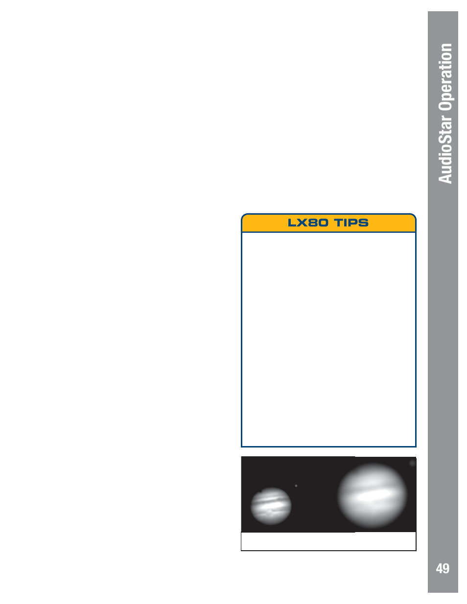 Audiostar operation, Lx80 tips | Meade Instruments LX80 User Manual | Page 49 / 72