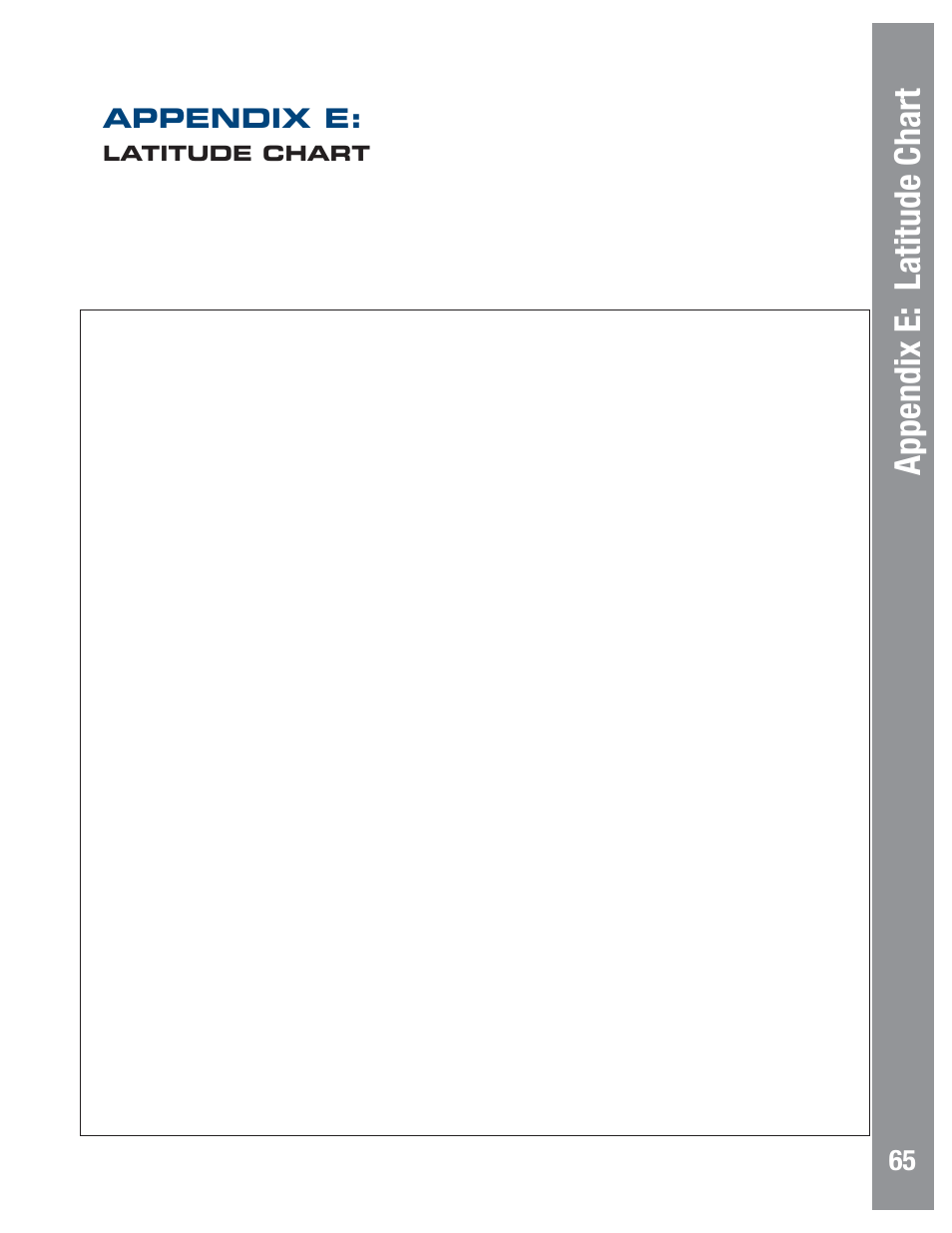 Appendix e: latitude chart, Appendix e, Latitude chart | Meade Instruments LX80 User Manual | Page 65 / 72