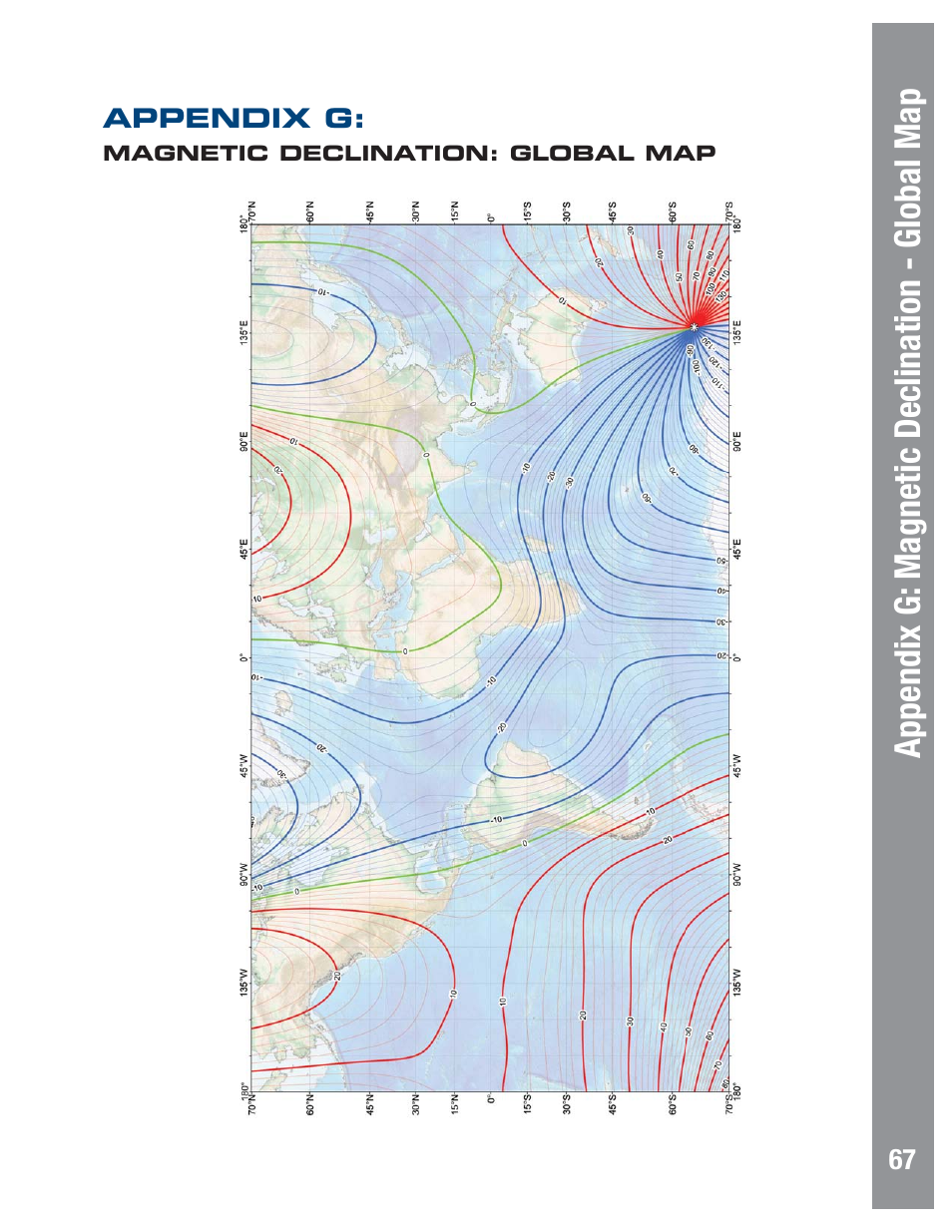 Appendix g: magnetic dec lination - global map | Meade Instruments LX80 User Manual | Page 67 / 72