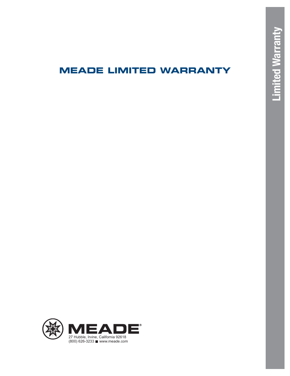 Meade w arranty, Limited w arranty, Meade limited warranty | Meade Instruments LX80 User Manual | Page 72 / 72