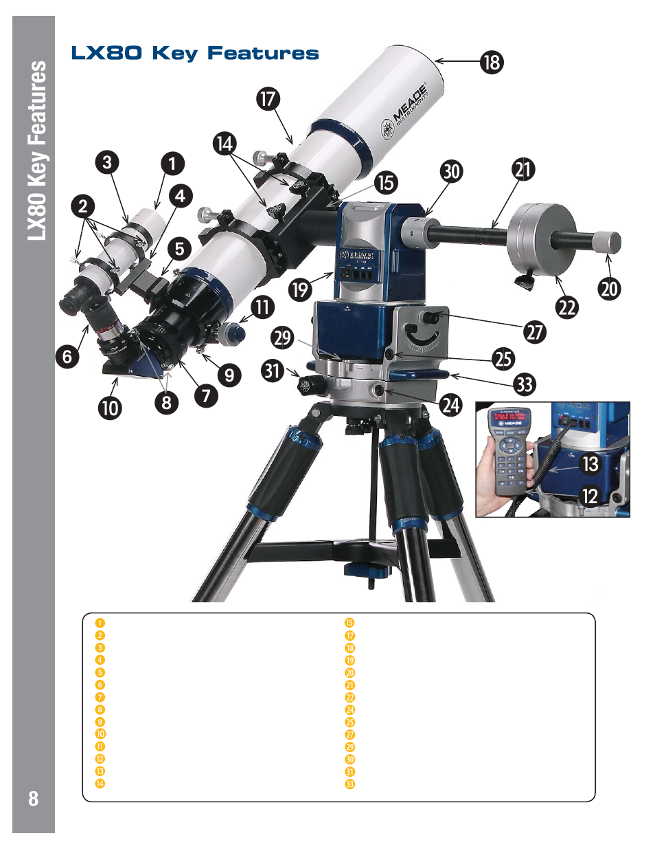 ᕤᕨ ᕩ ¹ ƹ ƺ, Lx80 key features | Meade Instruments LX80 User Manual | Page 8 / 72
