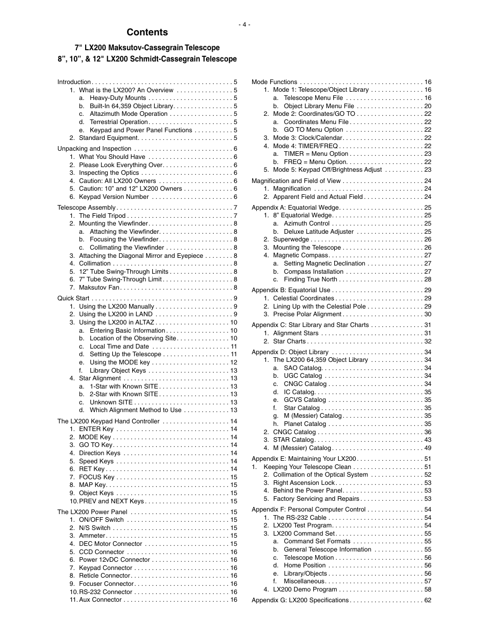Meade Instruments LX200 Classic User Manual | Page 4 / 64