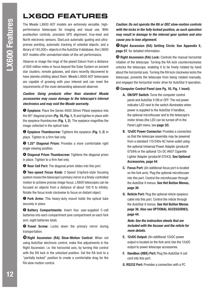Lx600 features | Meade Instruments LX600 User Manual | Page 12 / 72