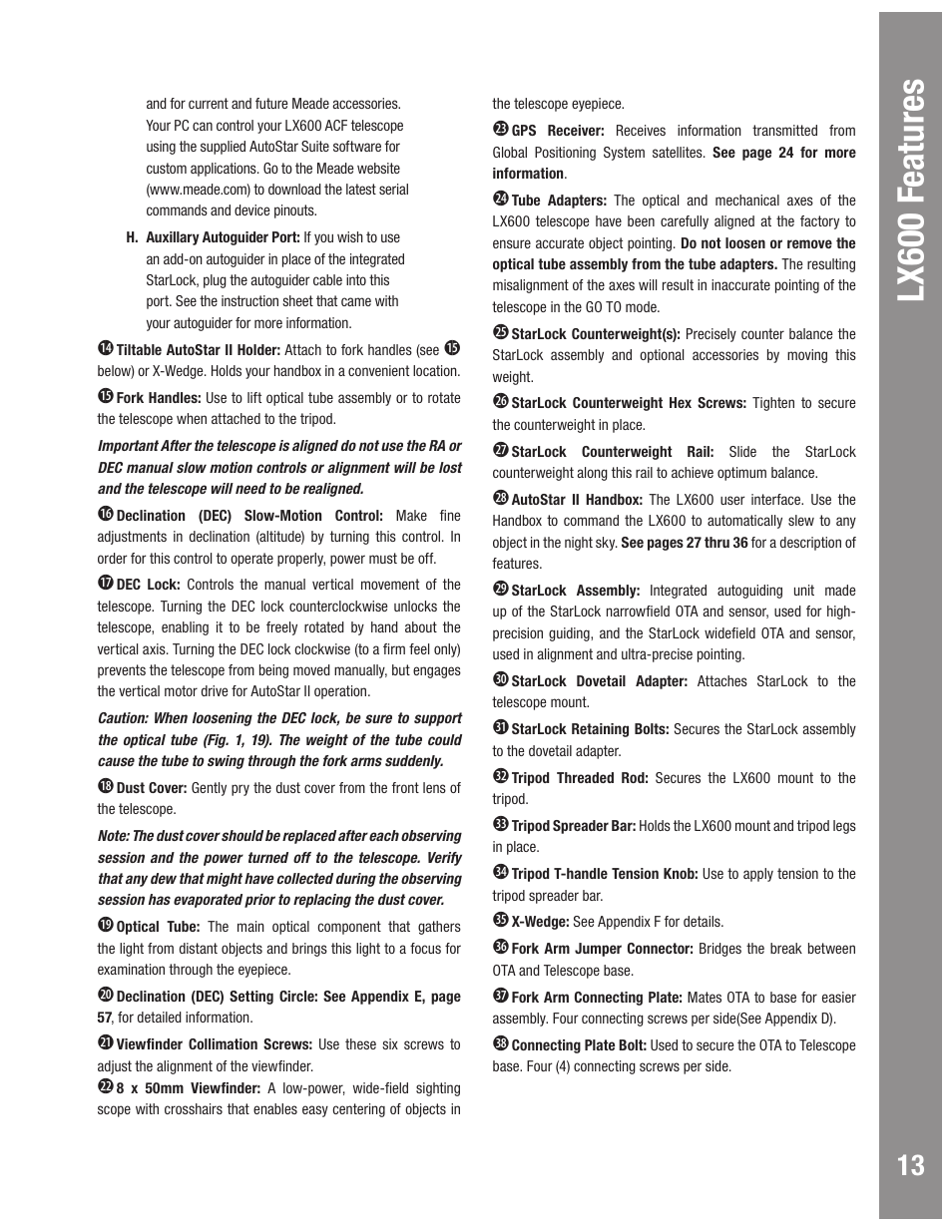 Lx600 f eatures | Meade Instruments LX600 User Manual | Page 13 / 72