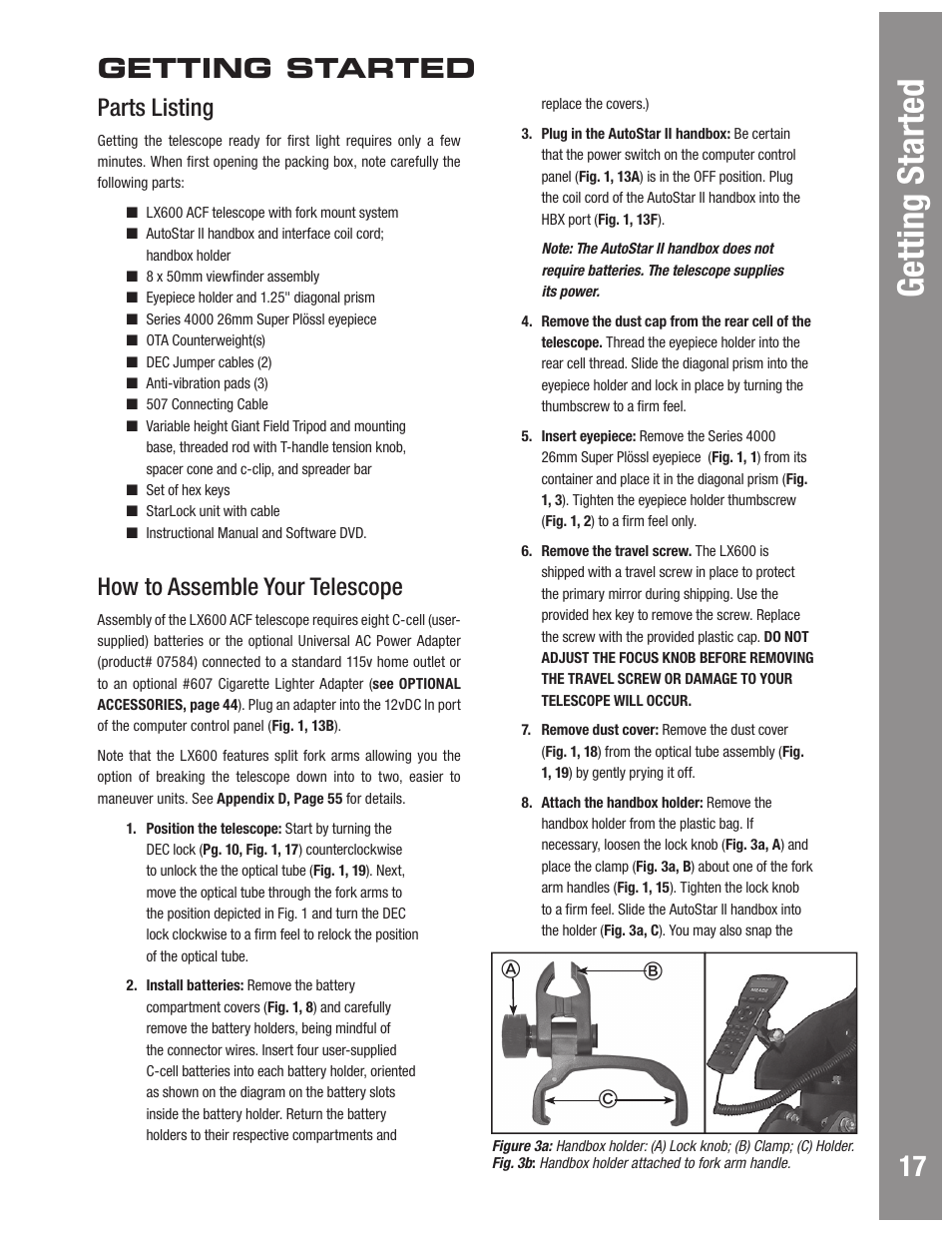 Getting started, Parts listing, How to assemble your telescope | ᎭᎮ Ꭿ | Meade Instruments LX600 User Manual | Page 17 / 72